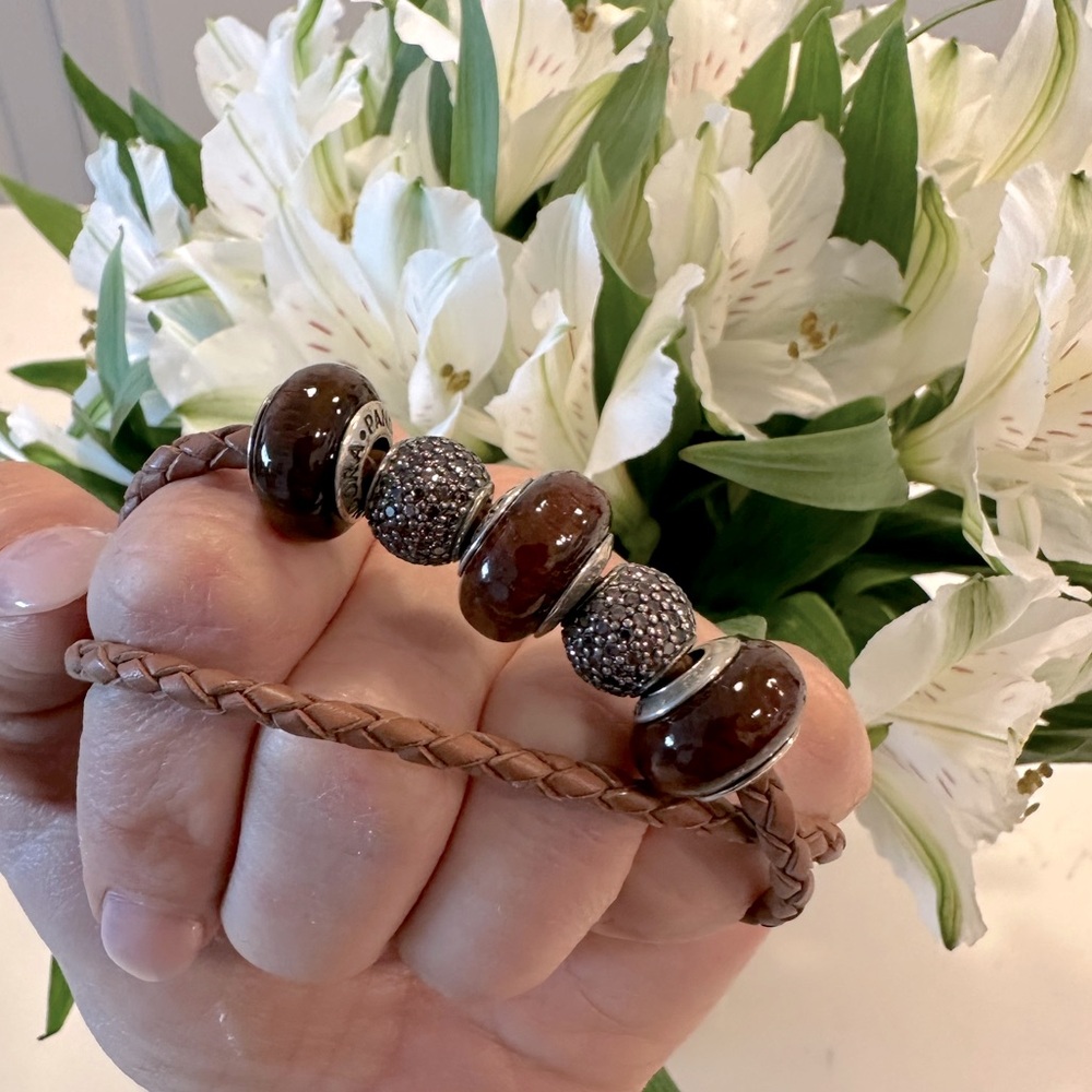Pandora Leather Bracelet & Beads- Retired- Never worn!